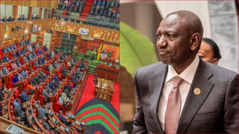 Collaged photos of the National Assembly and President William Ruto.